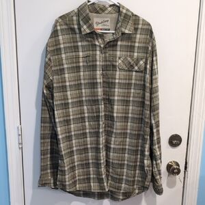 Duck Camp Long Sleeve Green Plaid Nylon Vented Fishing Shirt Size XLT